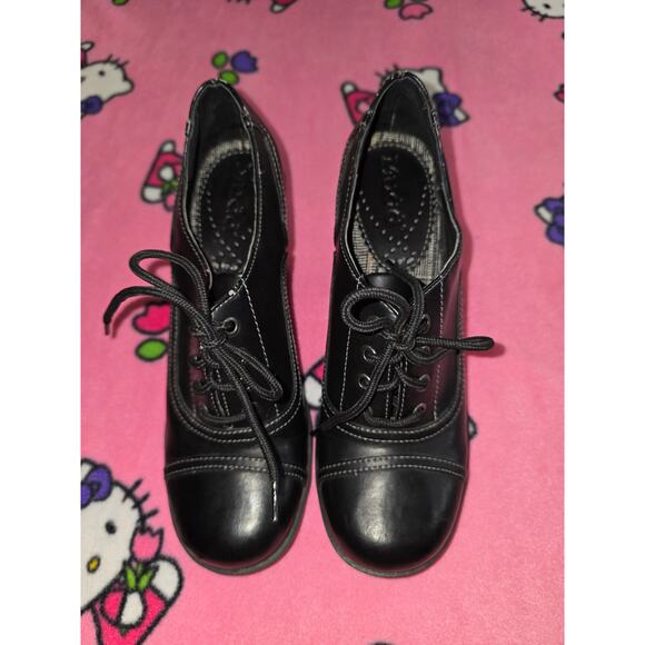 Vintage Y2K Mudd Floppy Chunky Black Lace Up 3 Inch Heels Size 7.5 - Picture 3 of 8